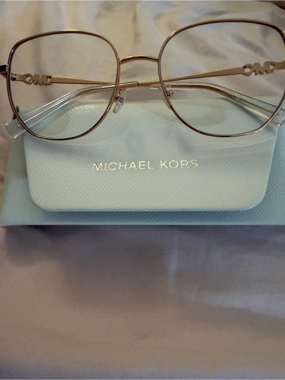 Michael Kors Rose Gold Wireframe Glasses with Clear Temples
